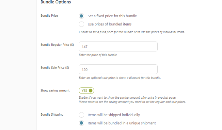 Bundle options