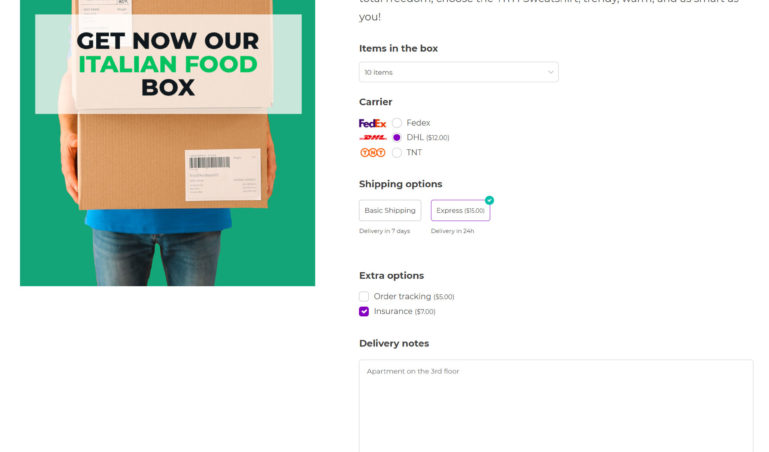 Custom box - with select, radio, label, checkbox and textarea options