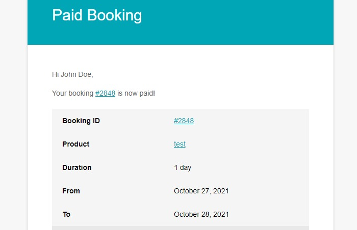 Paid booking email