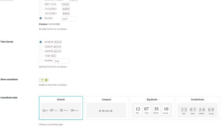 Customization countdown settings