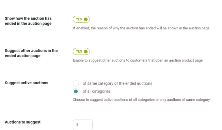 Ended auction page