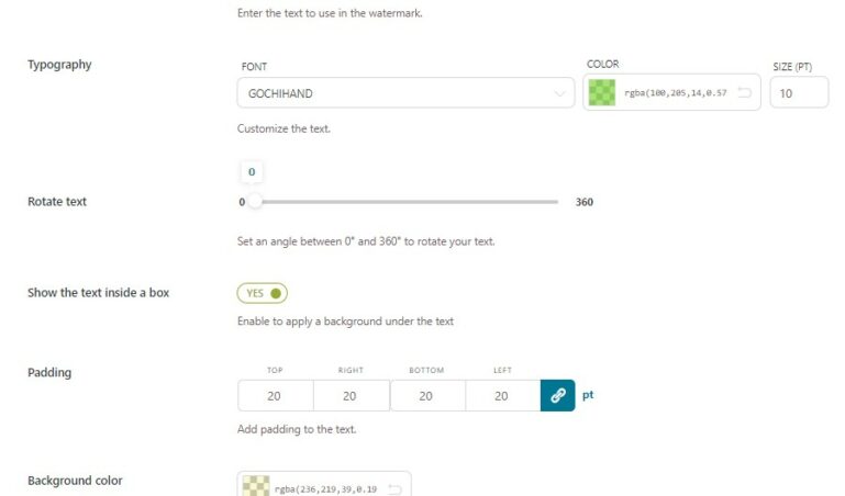Text watermark options 1/2