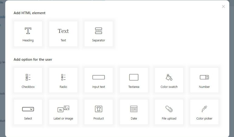 Types of options and HTML elements