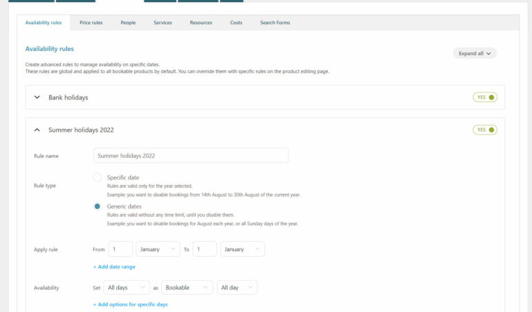 Configuration - Availability rules