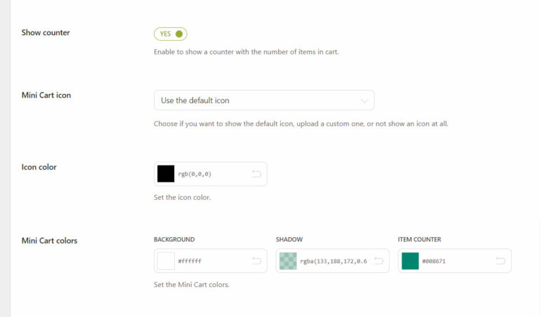 Mini cart settings