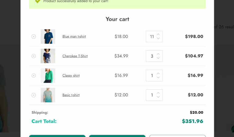 Popup with full cart content