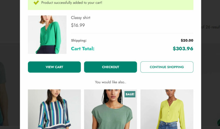 Popup with single product added