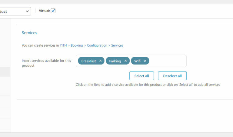 Booking options - Services