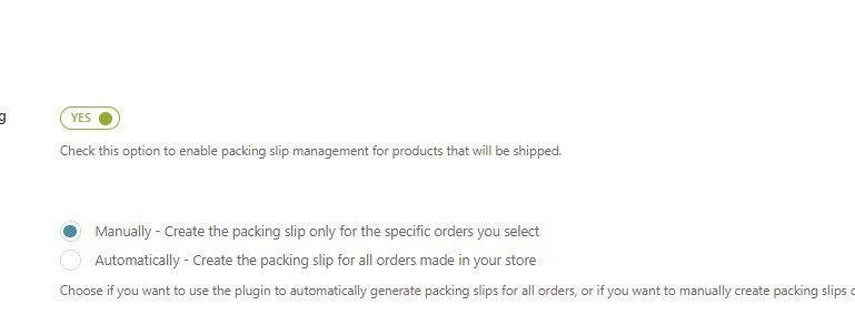 Packing slips options
