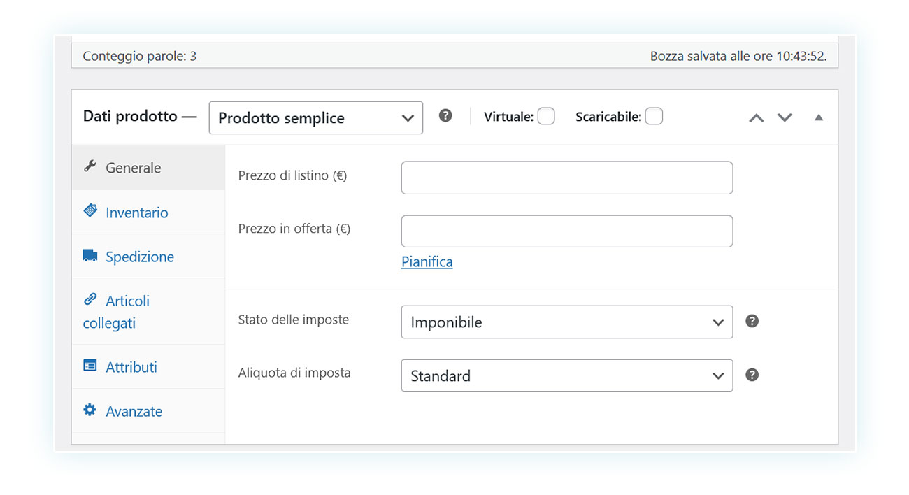 Dati del prodotto woocommerce