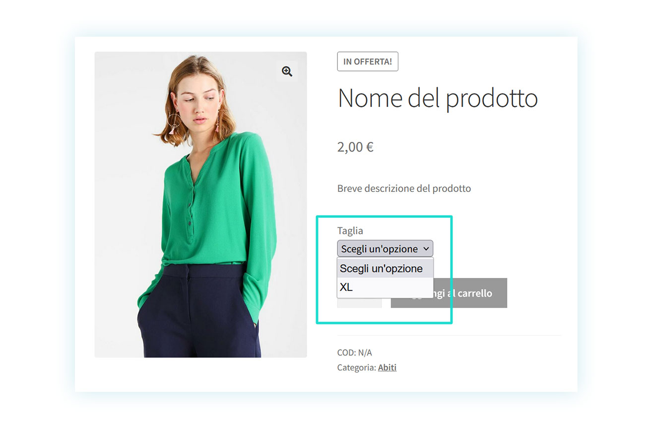 variazione "XL" mostrata nel prodotto