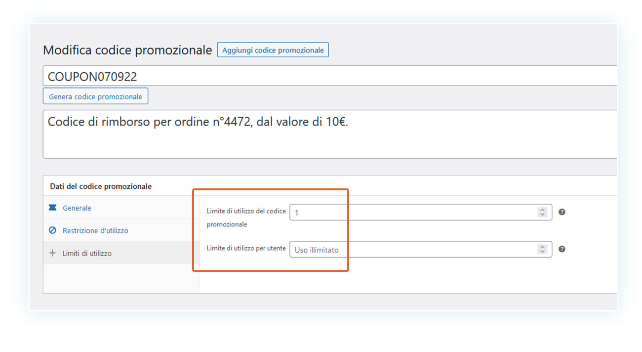 Limite per coupon a uso singolo