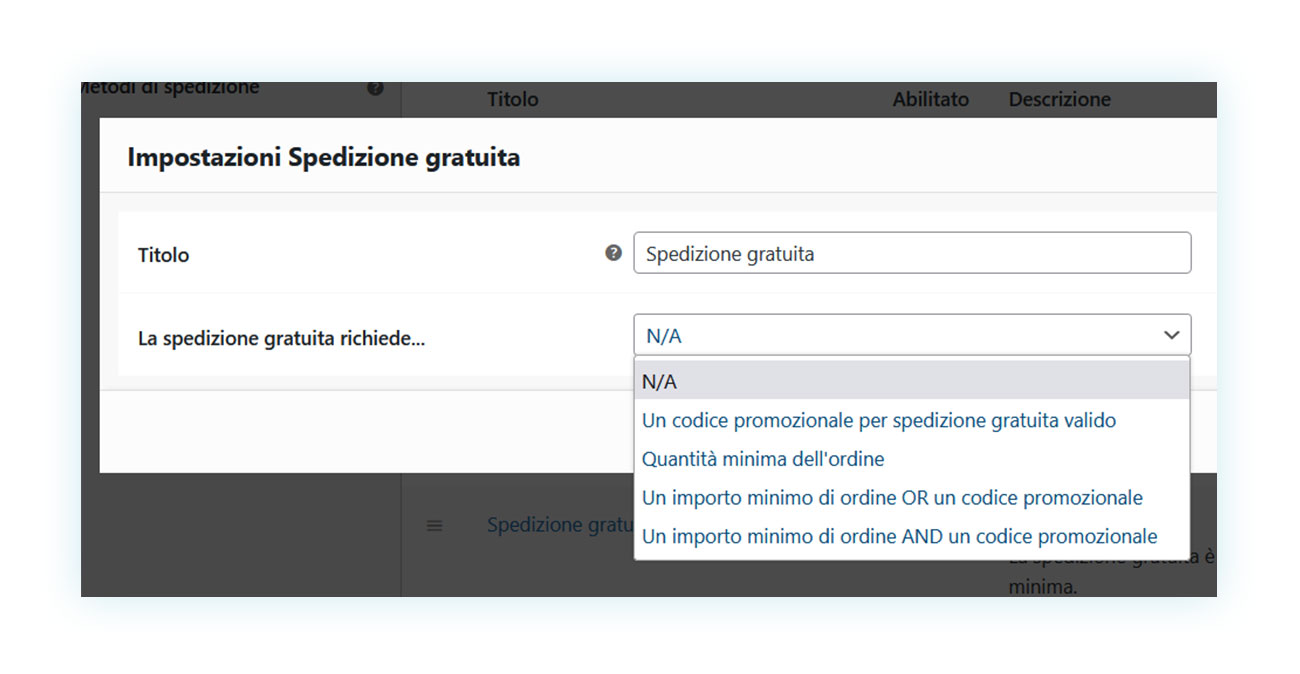 Impostare la spedizione gratuita su Woocommerce