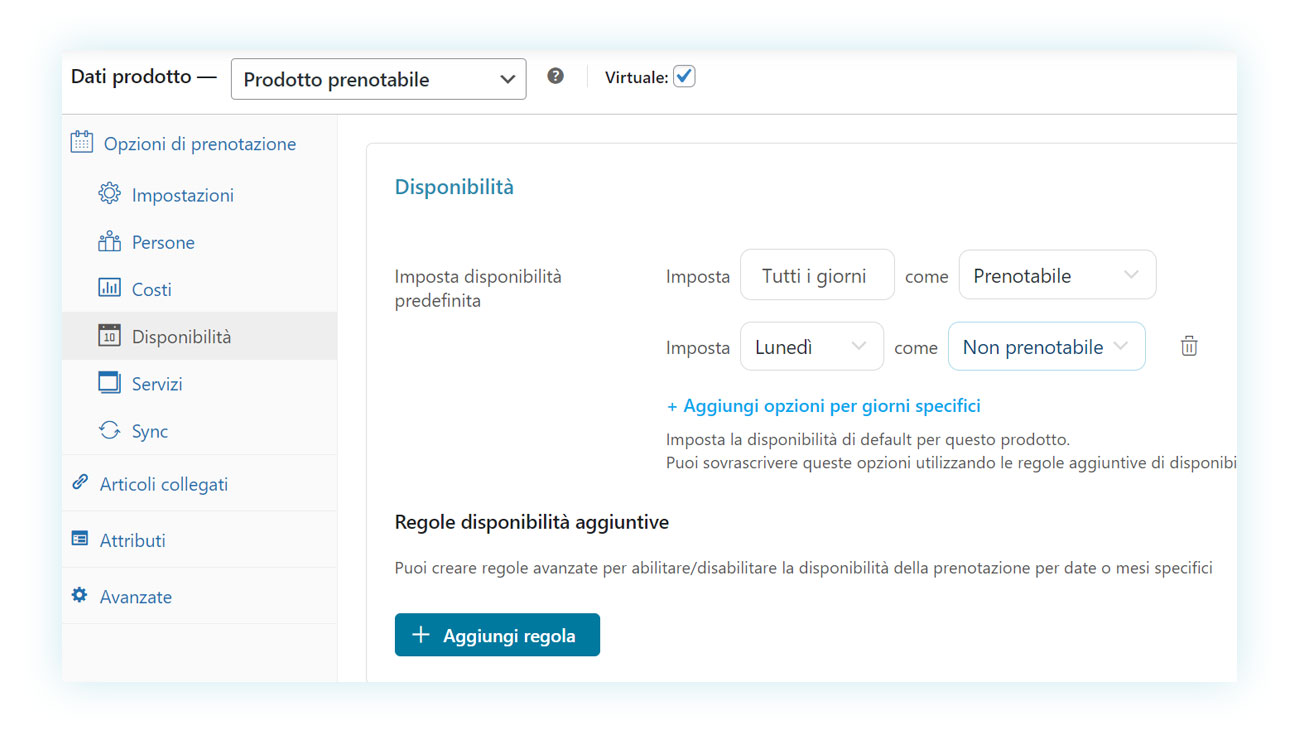 regole per servizi WooCommerce