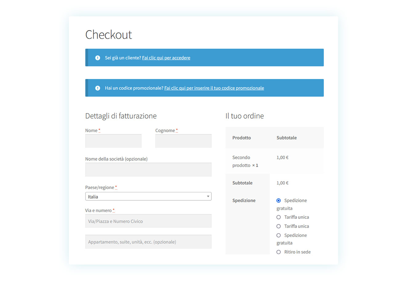 Form di registrazione al checkout