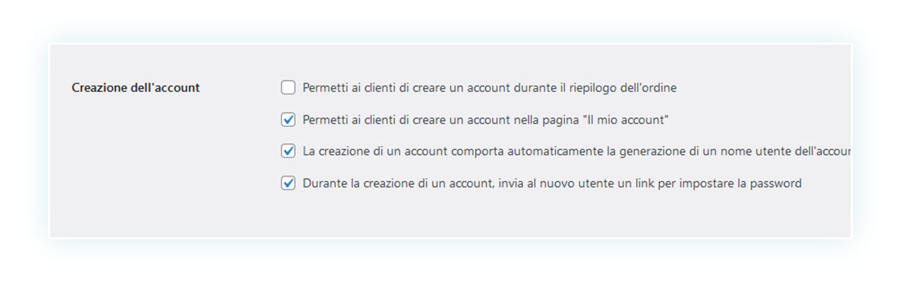 Opzione da attivare per permettere la registrazione del cliente