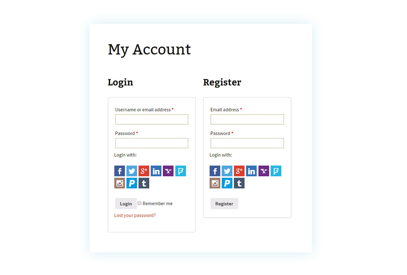 Social login disponibile nella pagina My Account