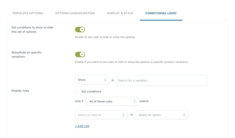 Conditional logic tab