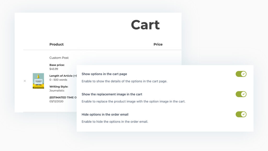 Show selected options in cart