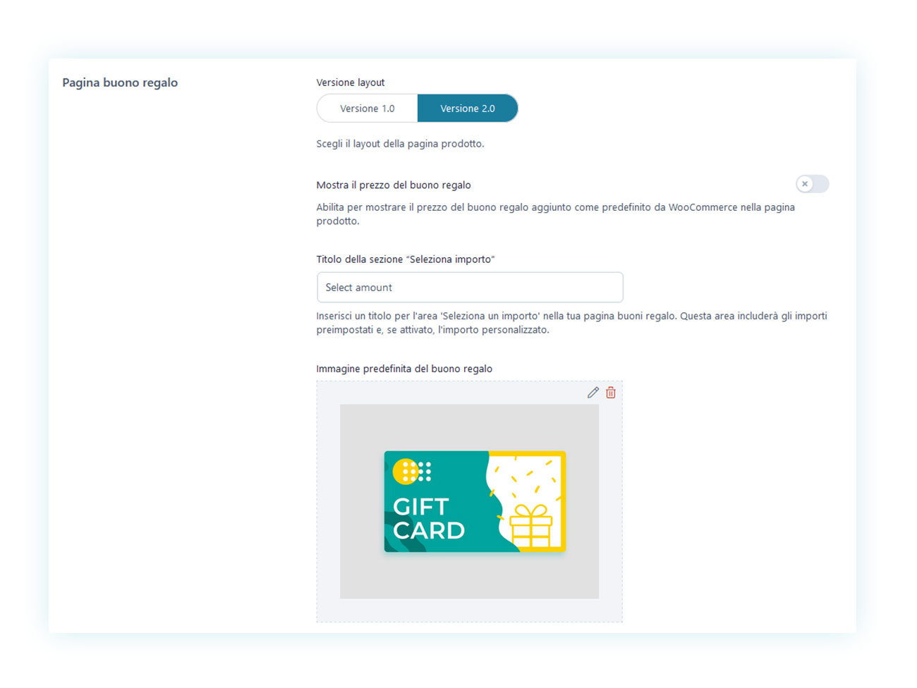 Impostazione dell'immagine della gift card