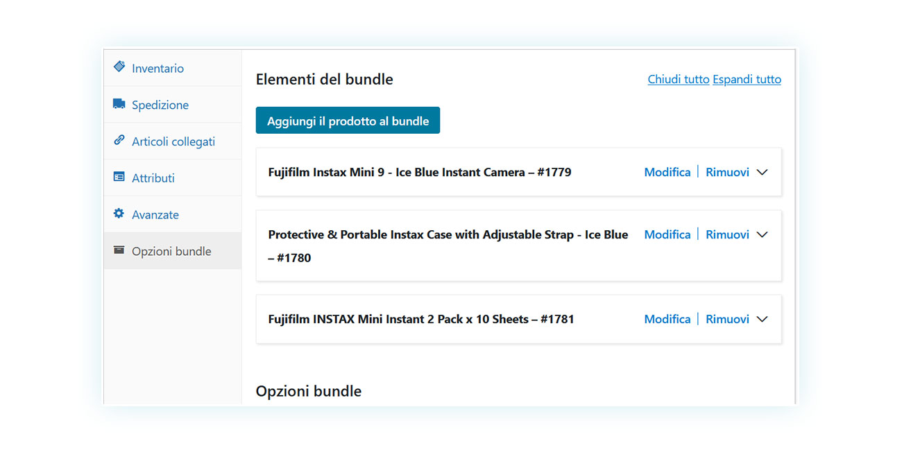 Vari prodotti inseriti all'interno del bundle