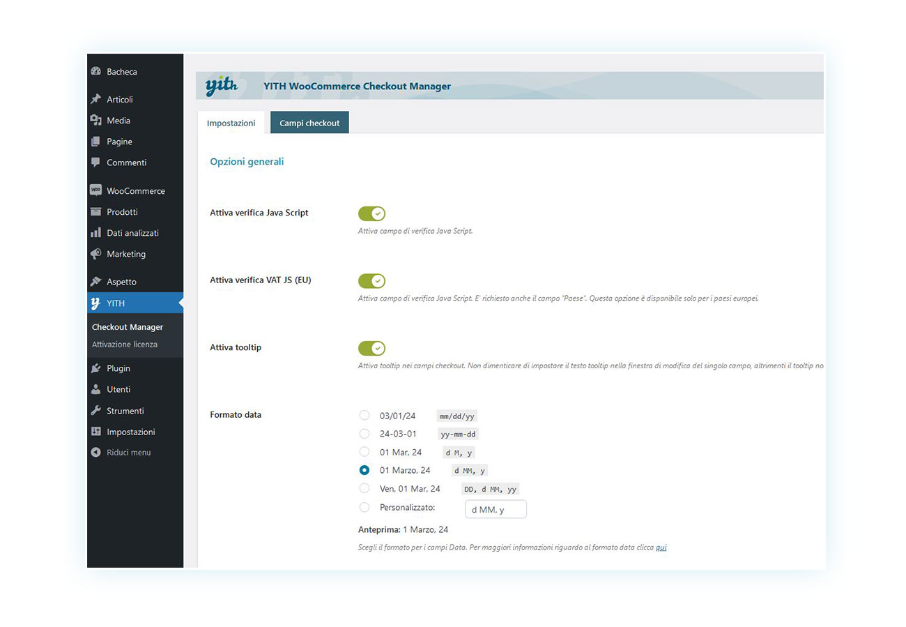 Impostazioni di checkout manager