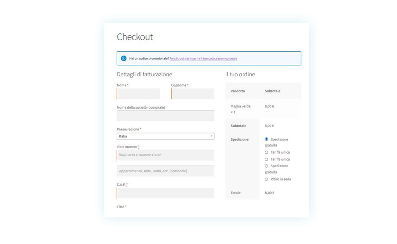 Pagina di checkout tradizionale