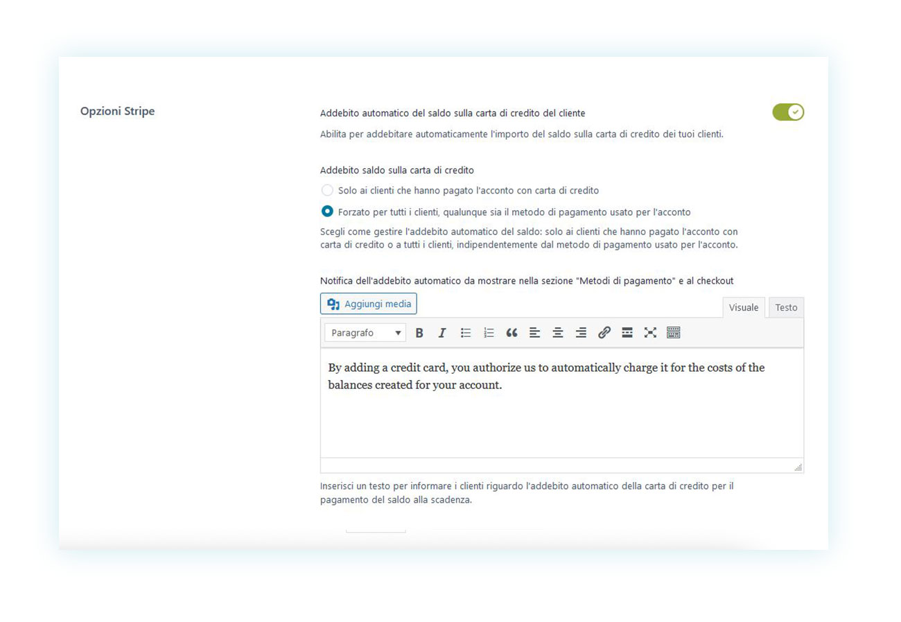 Addebito automatico tramite Stripe