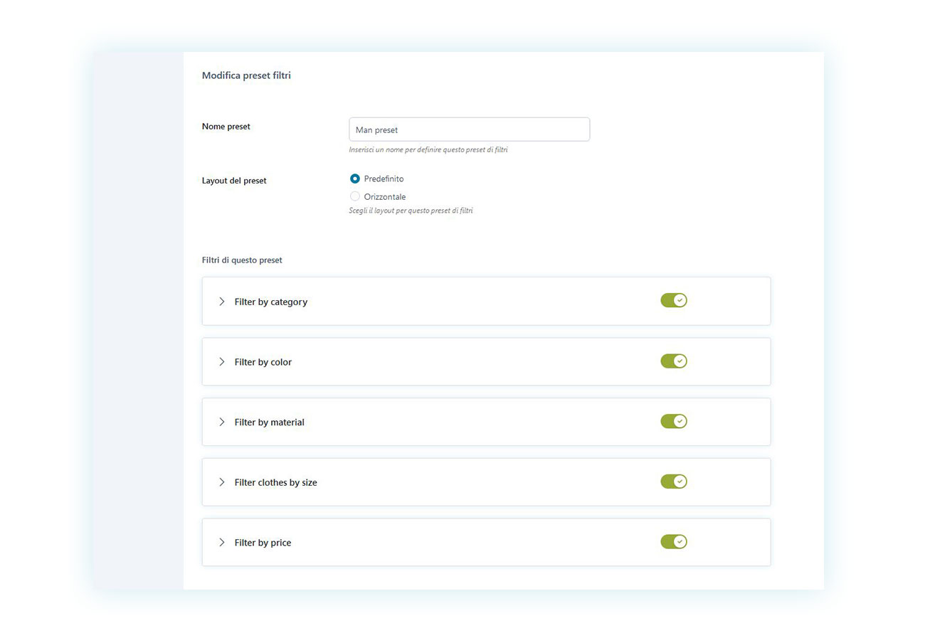 Regole di filtri create all'interno del plugin
