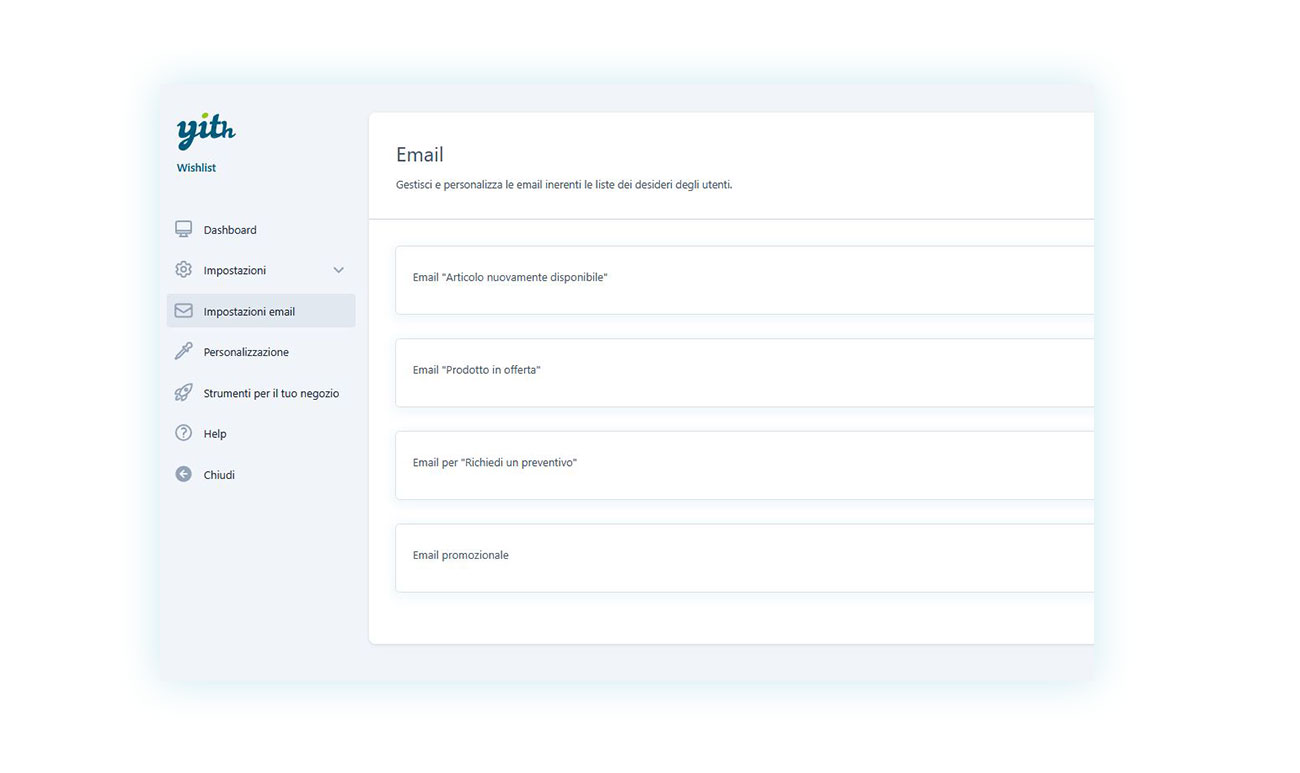 Tipo di email inviate dal plugin