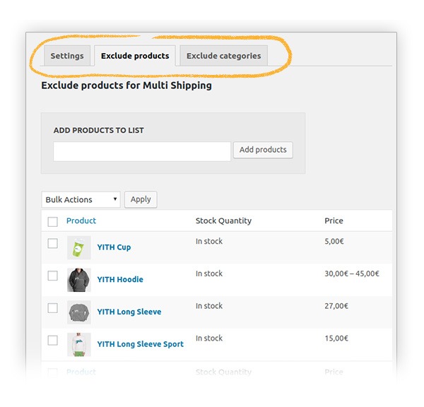 Exclude products from multishipping