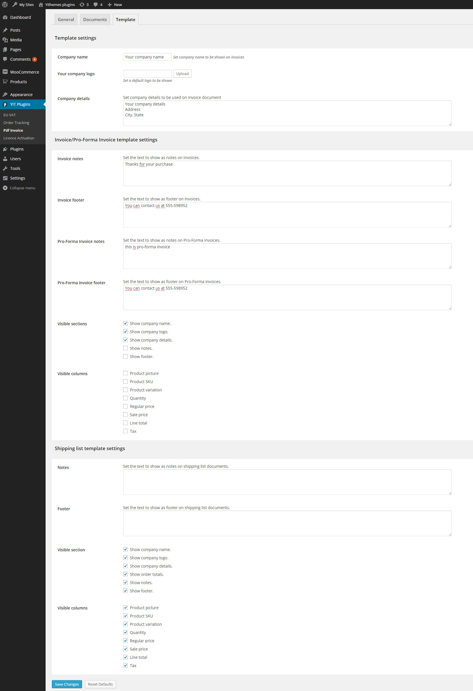 Yith Woocommerce Pdf Invoice And Shipping List