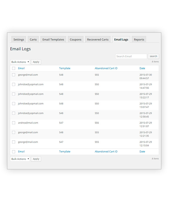 Email logs