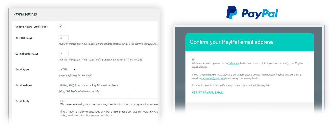 PayPal settings