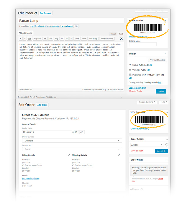 Product and order page