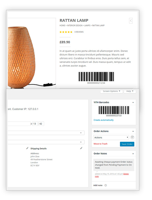 Product page and order detail page