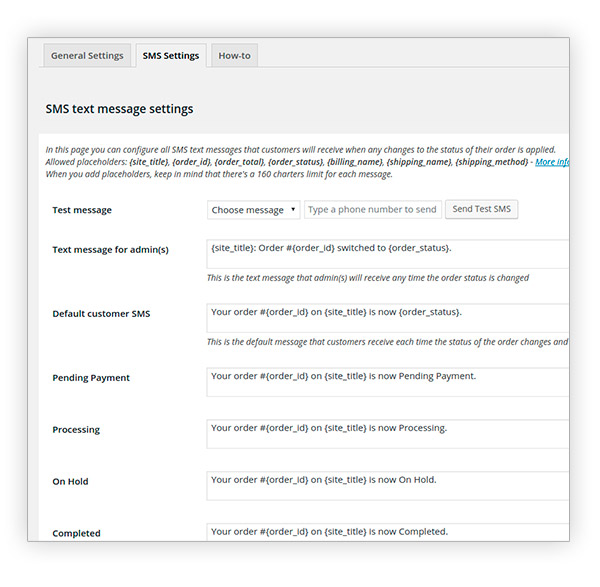 Configurações de SMS