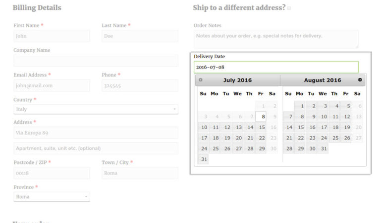 Calendar - Checkout Page