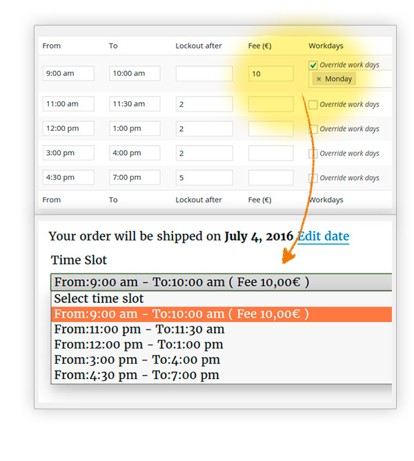 Fee for specific time slot