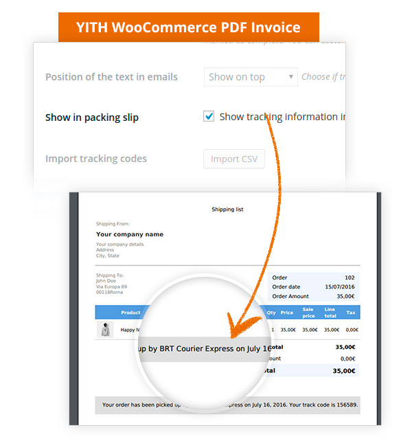 Include order tracking informations in packing slip