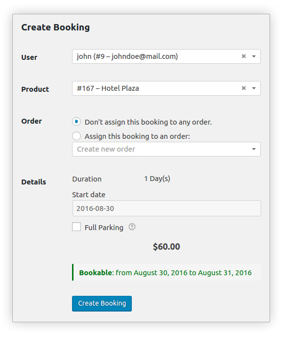 Create booking by admin