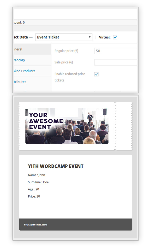 Virtual event ticket product