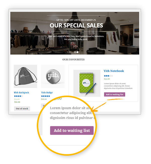 Shortcode of YITH WooCommerce Waiting List