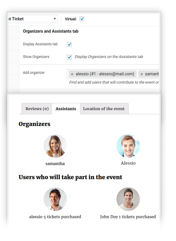 Organizers and Assistants tab