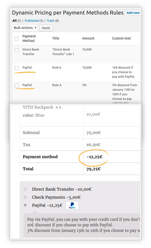 More rules on the same payment method