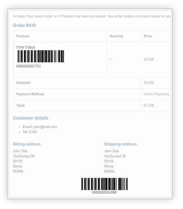 Show barcodes in email