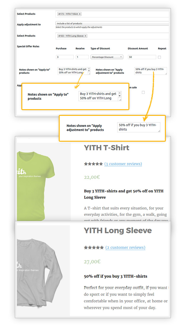 Show notes in product page
