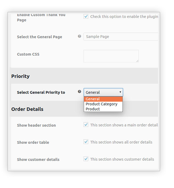 Custom thank you page priority
