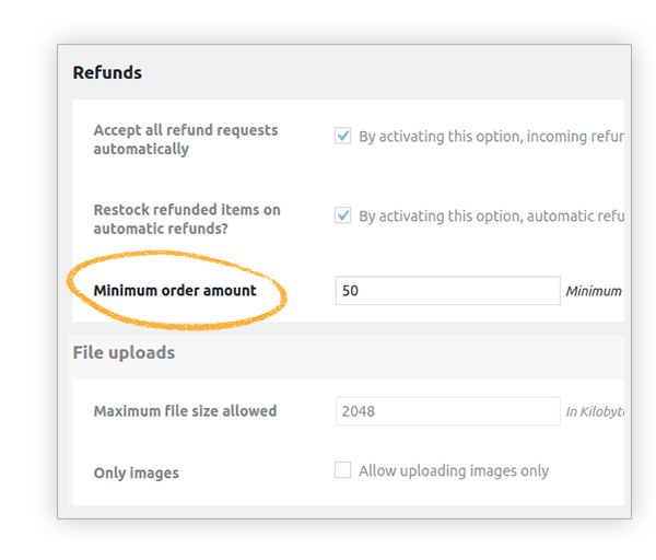 Set minimum order amount to request refund