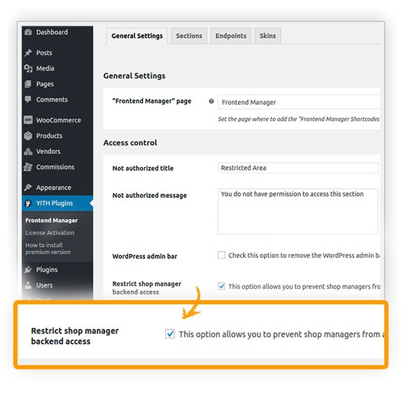 Restrict shop manager backend access